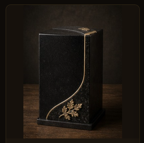 Urne de marbre et granit noir avec dorures